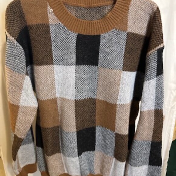 Shein Plaid Patchwork Sweater – Size L - Picture 2 of 2